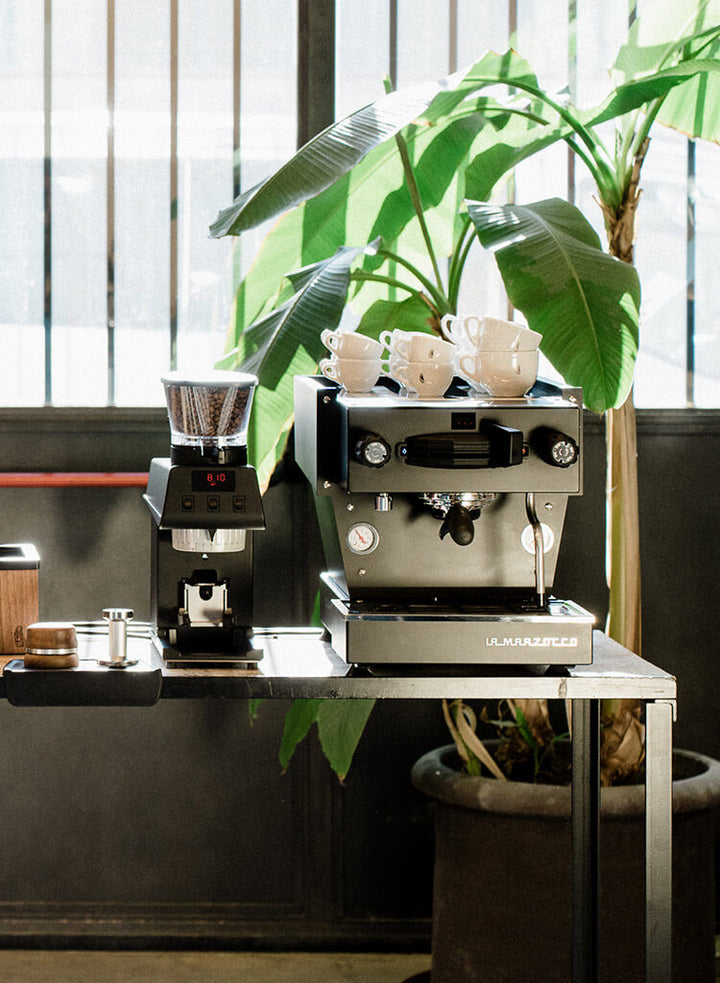 La Marzocco linea mini r black on table